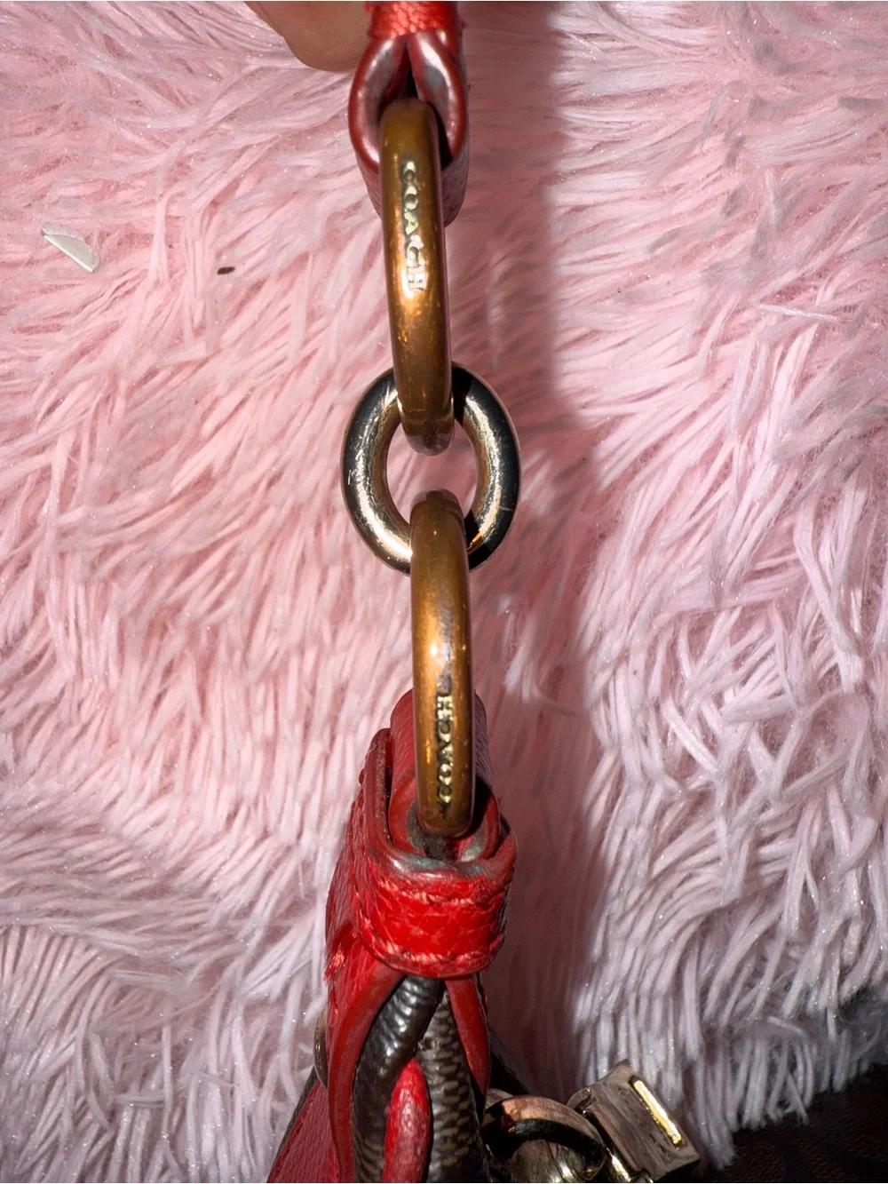 Coach Brown Signature Shoulder Bag with Red Trim